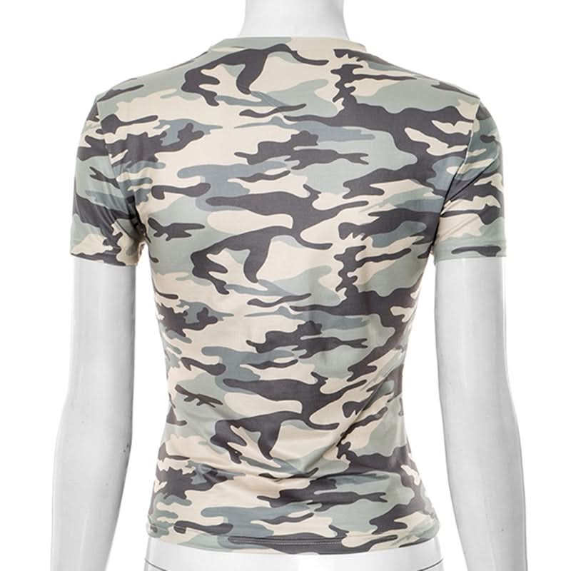 Sweet & Edgy Camo Cherry Print Fitted Tee | Trendy Fall Fashion Top for Women