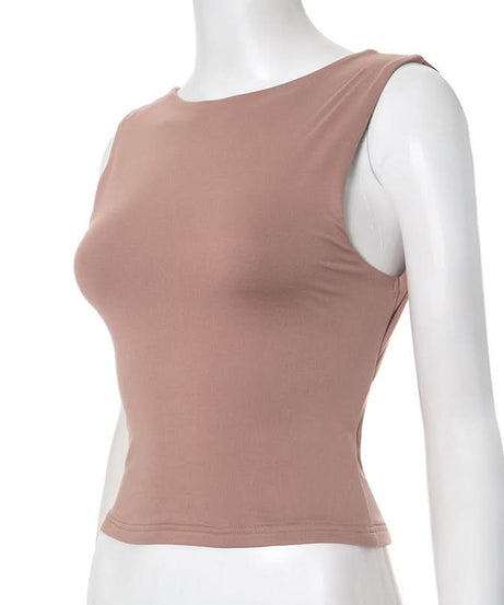 Sculpted Chic: Dusty Rose Effortless Sleeveless Top for Fall Layering