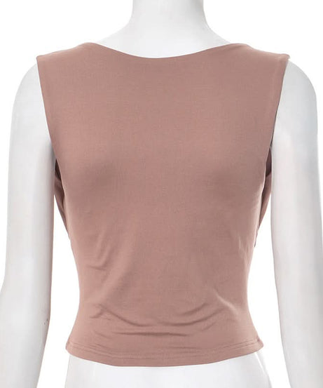 Sculpted Chic: Dusty Rose Effortless Sleeveless Top for Fall Layering