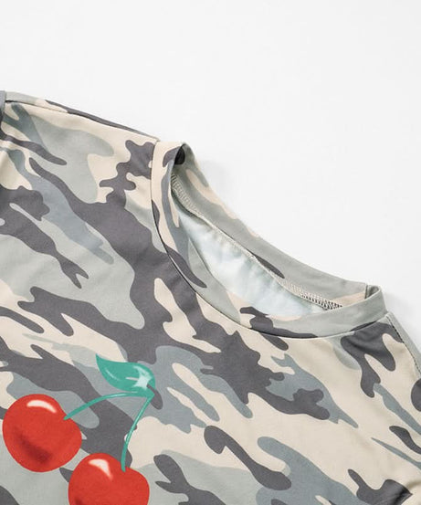 Sweet & Edgy Camo Cherry Print Fitted Tee | Trendy Fall Fashion Top for Women