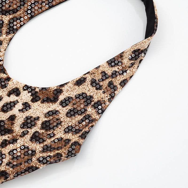 Fierce & Fabulous: Leopard Sequin Halter Crop Top & Capri Set – Your Ultimate Party & Halloween Glam Look
