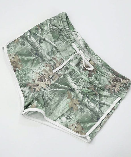 Effortless Fall Style: Women's Cozy Camo Crop Top & Drawstring Shorts Set