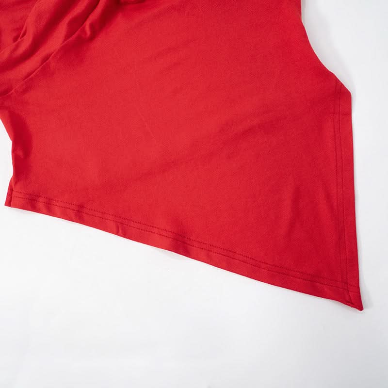 Effortless Fall Glam: Red Twisted Halter Top with Asymmetrical Hem – Your Go-To for Parties & Date Nights
