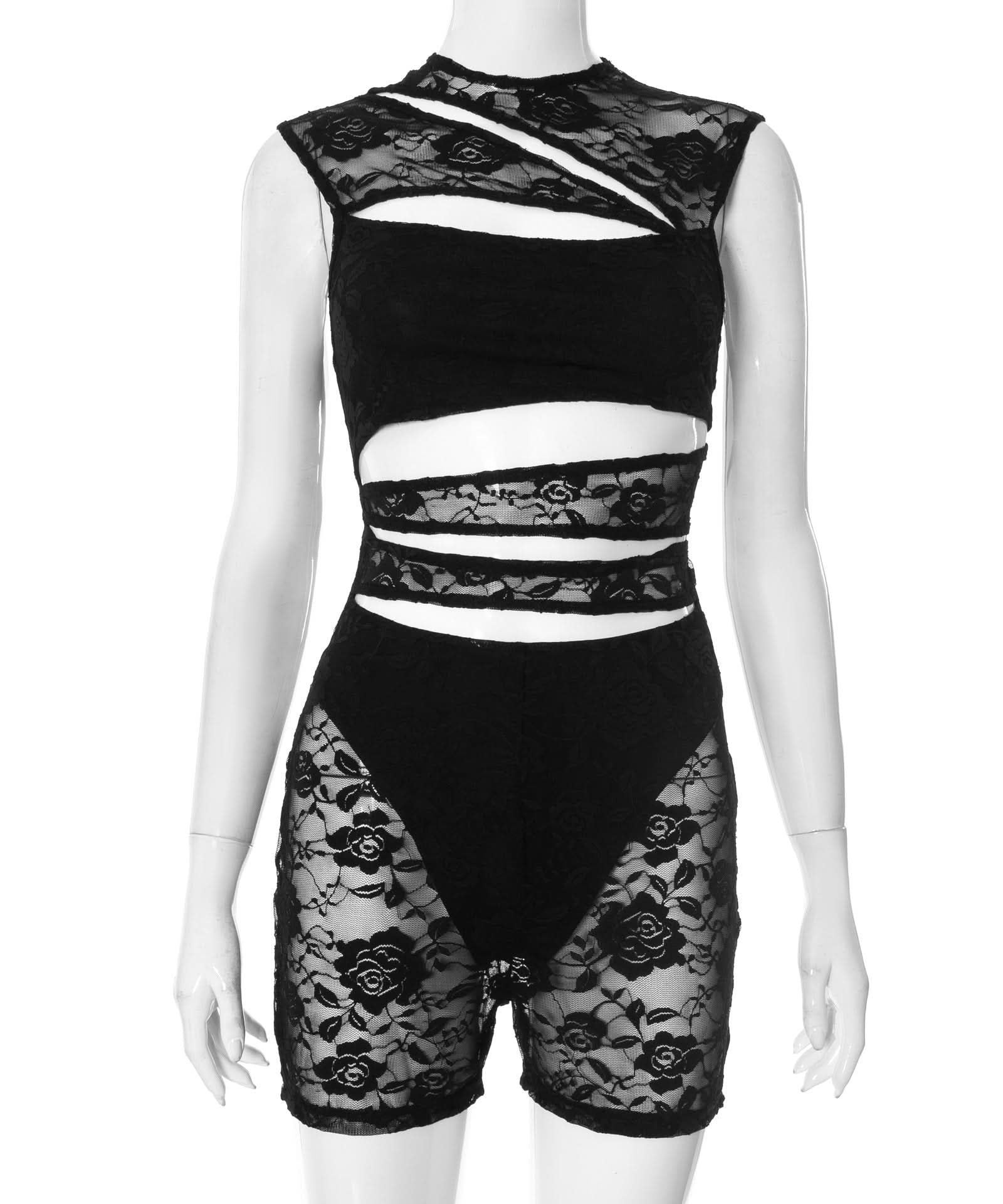 Bewitching Black Lace Cutout Romper - Daring Fall & Halloween Party Playsuit