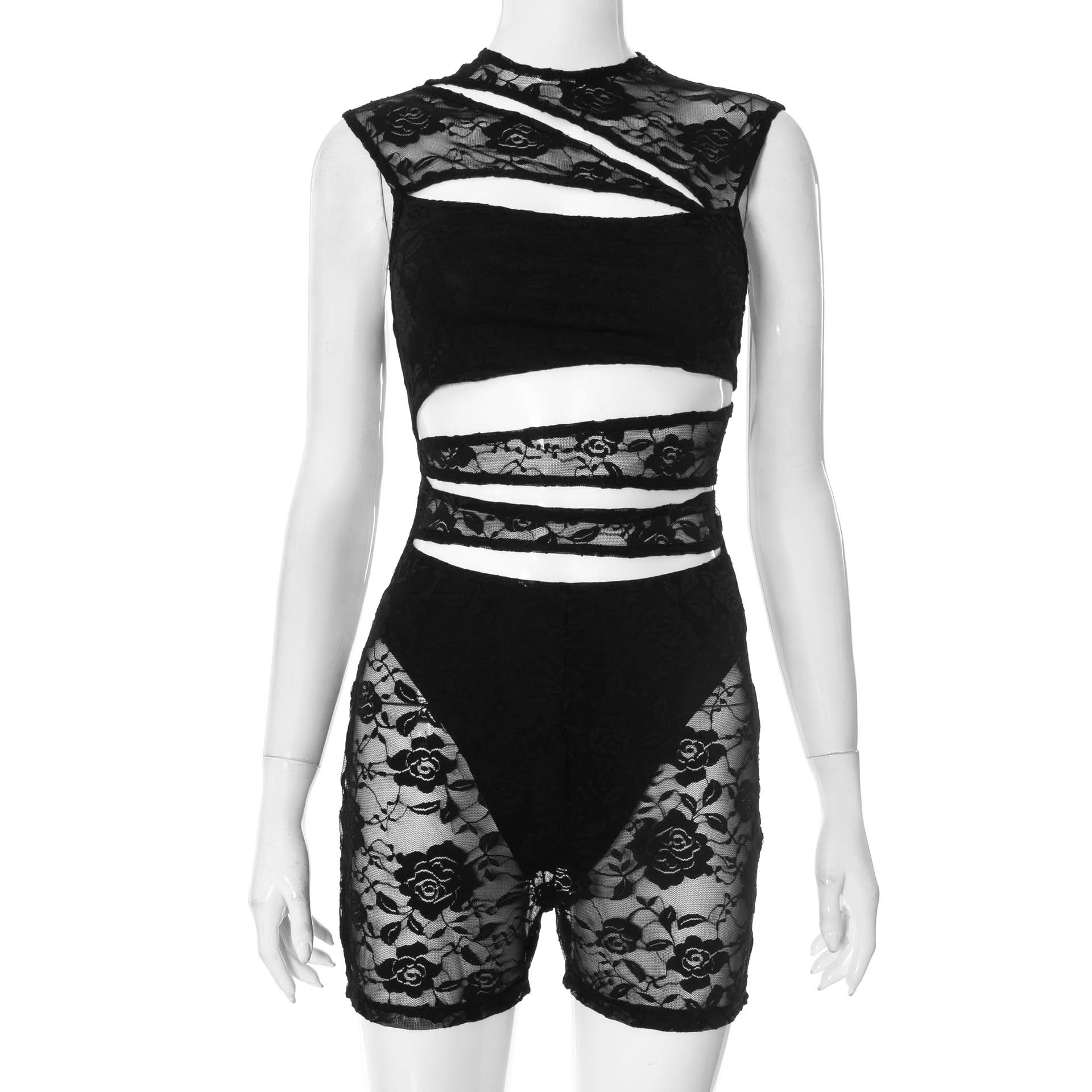 Bewitching Black Lace Cutout Romper - Daring Fall & Halloween Party Playsuit