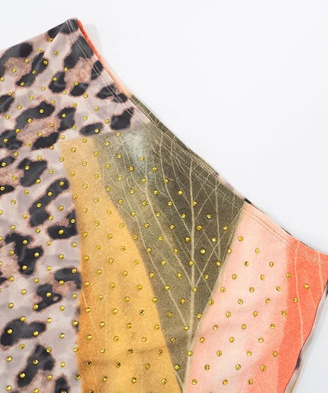 Glam Leopard & Colorblock Studded Mini Skirt - Fall Party Ready & Night Out Chic