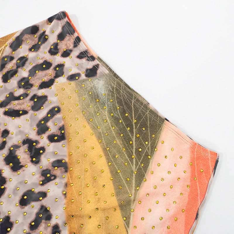 Glam Leopard & Colorblock Studded Mini Skirt - Fall Party Ready & Night Out Chic