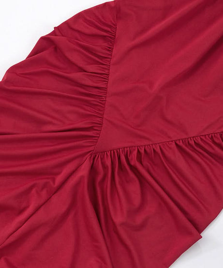 Crimson Halter Neck Ruched Slit Maxi Dress - Fall & Holiday Glamour