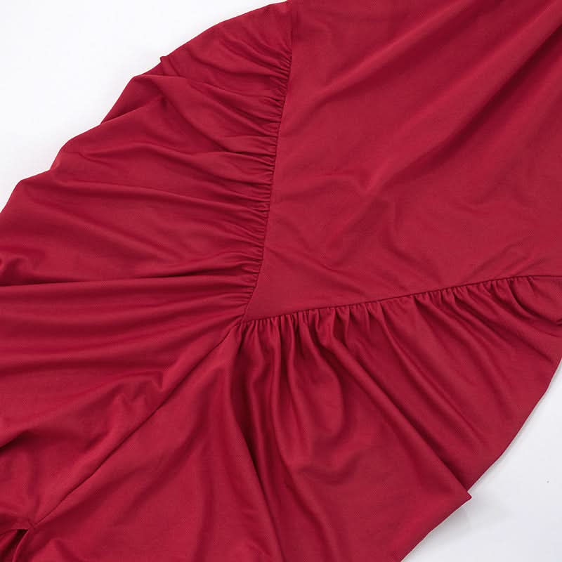 Crimson Halter Neck Ruched Slit Maxi Dress - Fall & Holiday Glamour