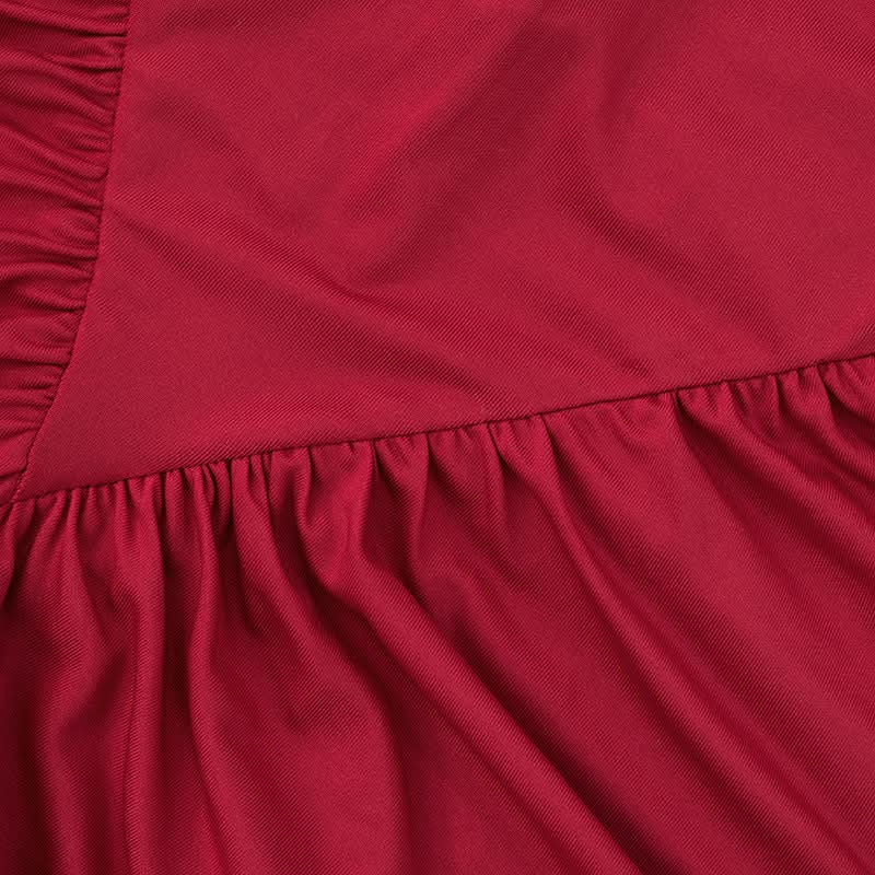 Crimson Halter Neck Ruched Slit Maxi Dress - Fall & Holiday Glamour