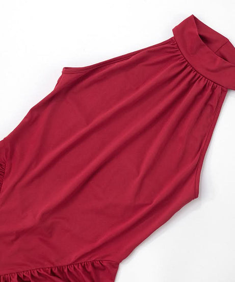 Crimson Halter Neck Ruched Slit Maxi Dress - Fall & Holiday Glamour