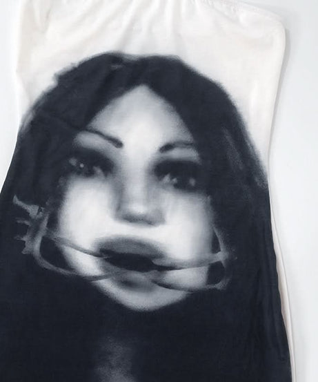 Mysterious Muse Portrait Tube Mini Dress - Edgy Fall Party & Halloween Chic