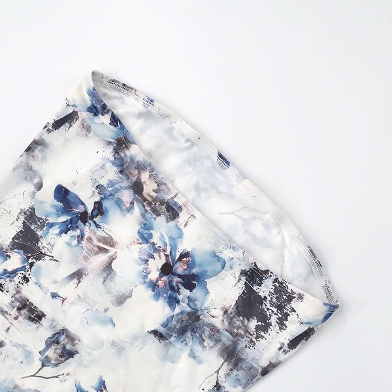 Stunning Blue Floral Strapless Maxi Dress - Elegant Mermaid Gown for Resort & Special Occasions