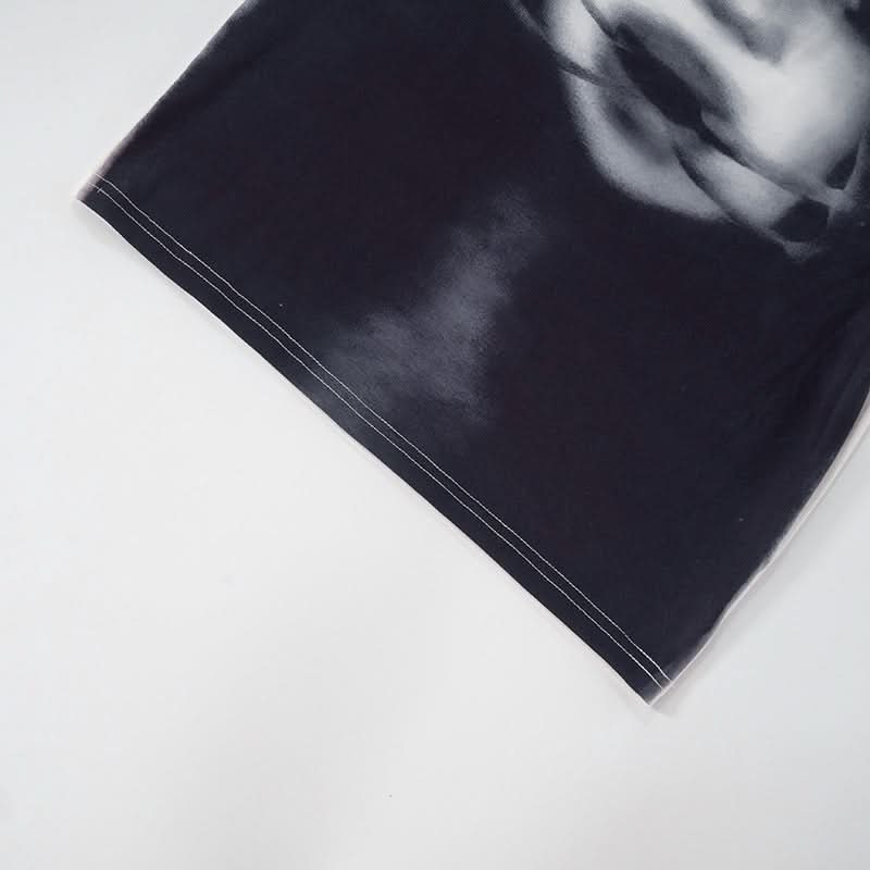 Mysterious Muse Portrait Tube Mini Dress - Edgy Fall Party & Halloween Chic