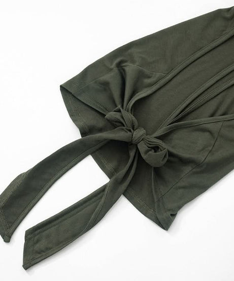 Fall Vibes: Olive Green Layered Mock Neck Halter Crop Top with Tie-Back