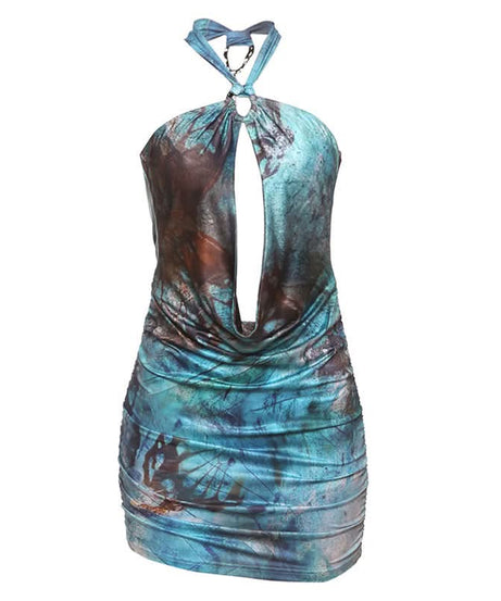 Stunning Abstract Print Halter Cut-Out Mini Dress - Perfect for Fall Nights Out