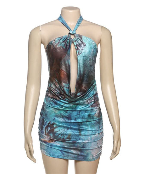Stunning Abstract Print Halter Cut-Out Mini Dress - Perfect for Fall Nights Out