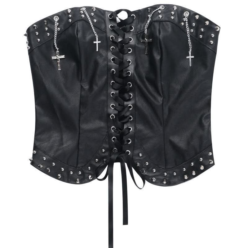 Rebel Chic Studded Faux Leather Lace-Up Corset Bustier - Your Edgy Fall & Halloween Statement Top