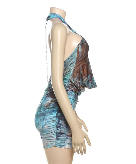 Stunning Abstract Print Halter Cut-Out Mini Dress - Perfect for Fall Nights Out
