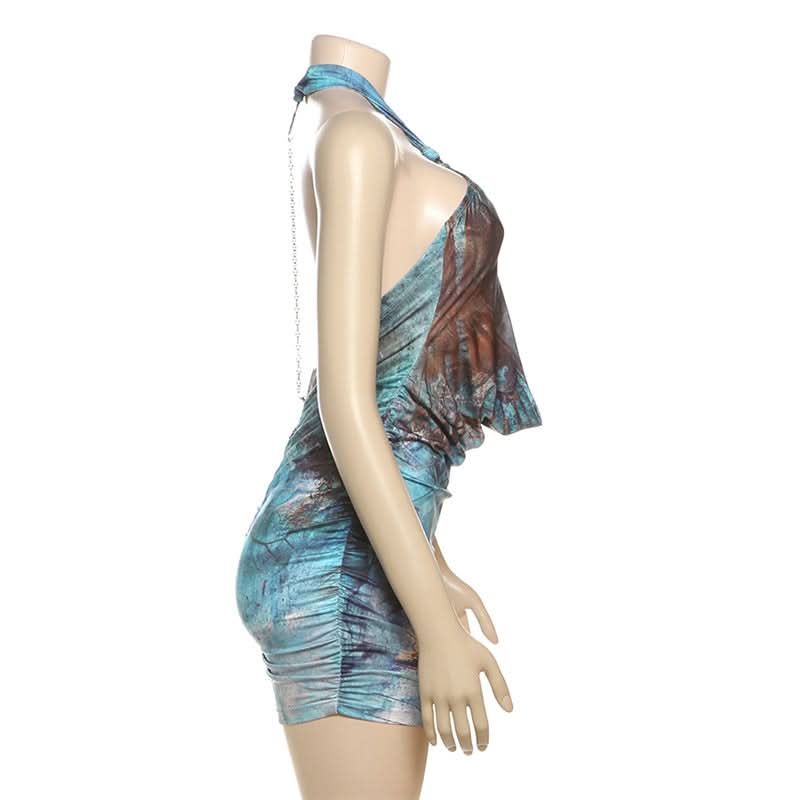 Stunning Abstract Print Halter Cut-Out Mini Dress - Perfect for Fall Nights Out