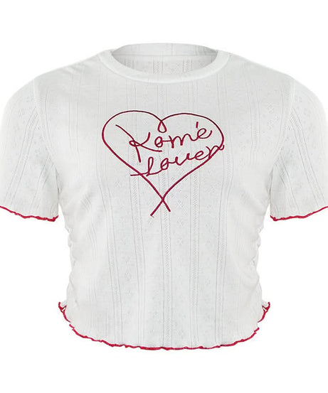 Rome Lover Cropped Ruffle Tee | Women's White Embroidered Knit Top for Fall