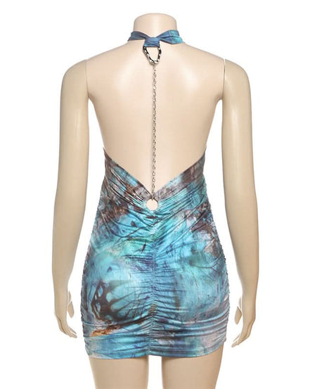 Stunning Abstract Print Halter Cut-Out Mini Dress - Perfect for Fall Nights Out