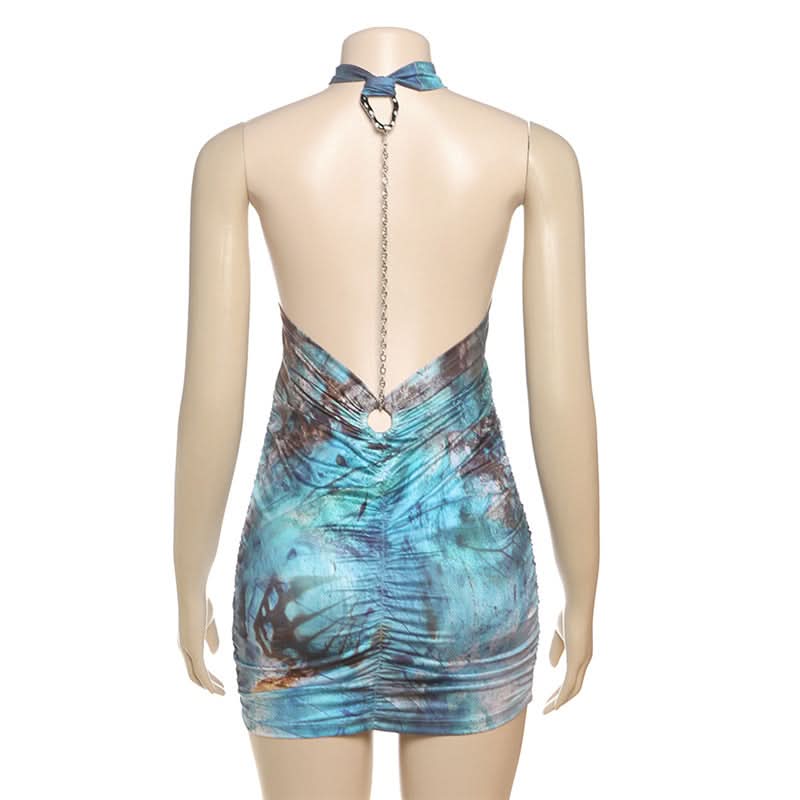 Stunning Abstract Print Halter Cut-Out Mini Dress - Perfect for Fall Nights Out
