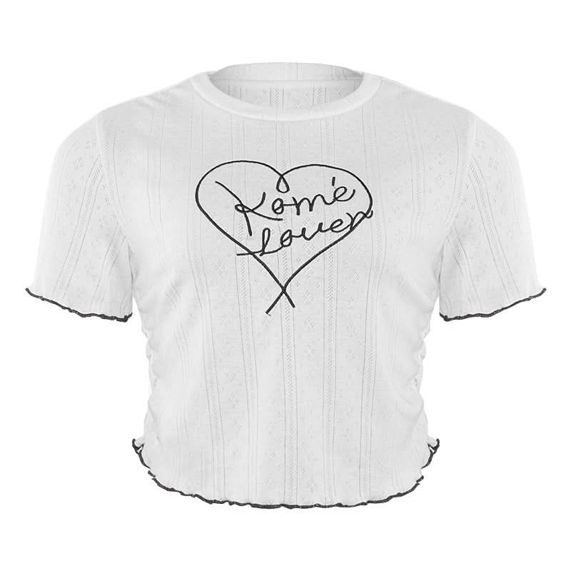 Rome Lover Cropped Ruffle Tee | Women's White Embroidered Knit Top for Fall