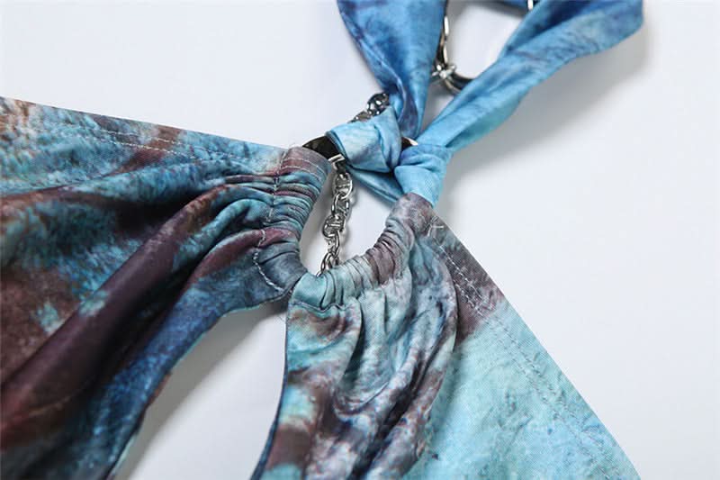 Stunning Abstract Print Halter Cut-Out Mini Dress - Perfect for Fall Nights Out