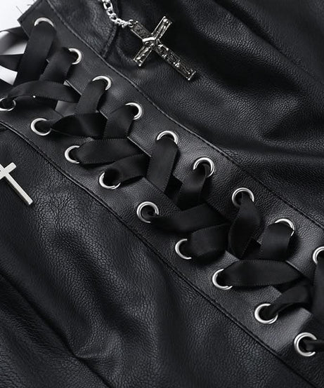 Rebel Chic Studded Faux Leather Lace-Up Corset Bustier - Your Edgy Fall & Halloween Statement Top
