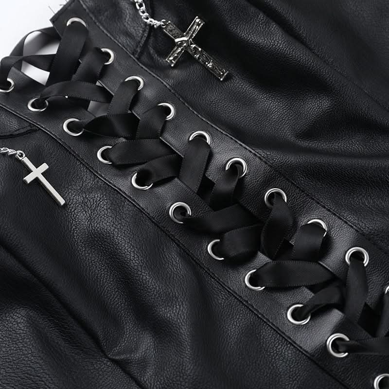 Rebel Chic Studded Faux Leather Lace-Up Corset Bustier - Your Edgy Fall & Halloween Statement Top
