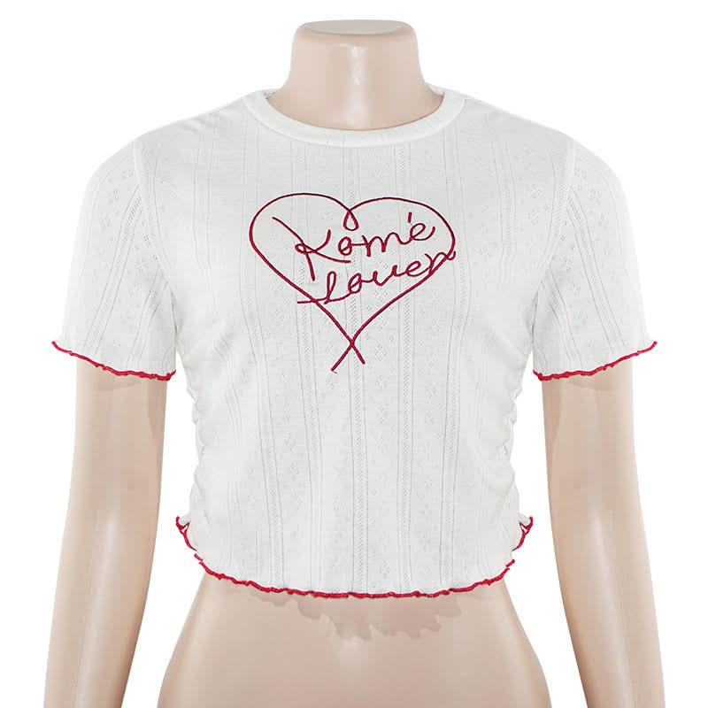 Rome Lover Cropped Ruffle Tee | Women's White Embroidered Knit Top for Fall