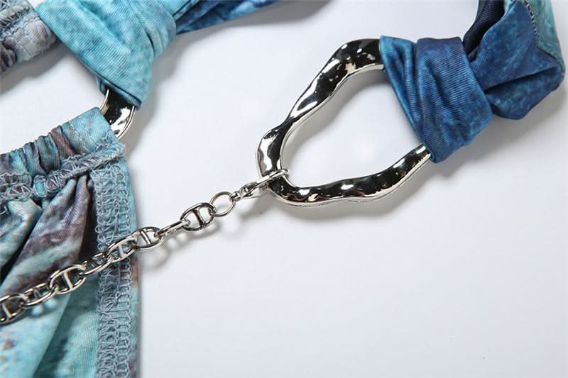 Stunning Abstract Print Halter Cut-Out Mini Dress - Perfect for Fall Nights Out