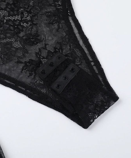 Bewitching Black Lace Bodysuit | Dramatic Bell Sleeves & Choker Neck for Fall & Halloween