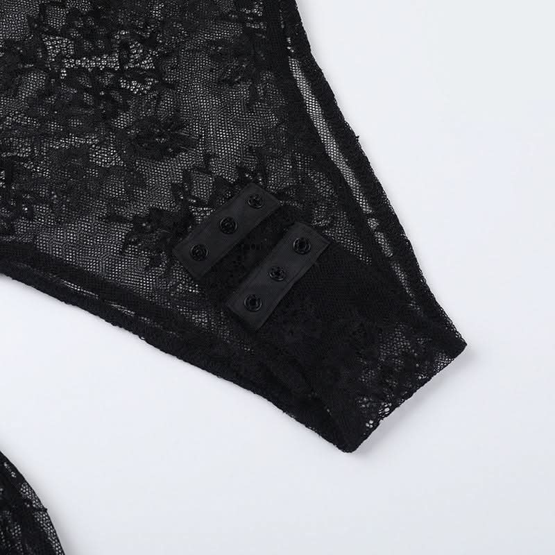 Bewitching Black Lace Bodysuit | Dramatic Bell Sleeves & Choker Neck for Fall & Halloween