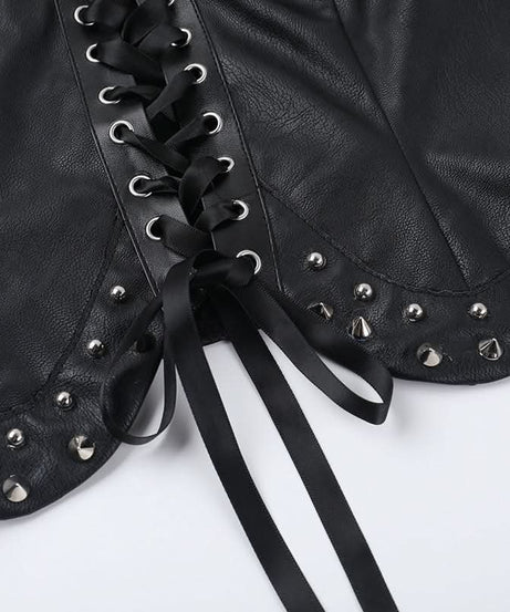 Rebel Chic Studded Faux Leather Lace-Up Corset Bustier - Your Edgy Fall & Halloween Statement Top