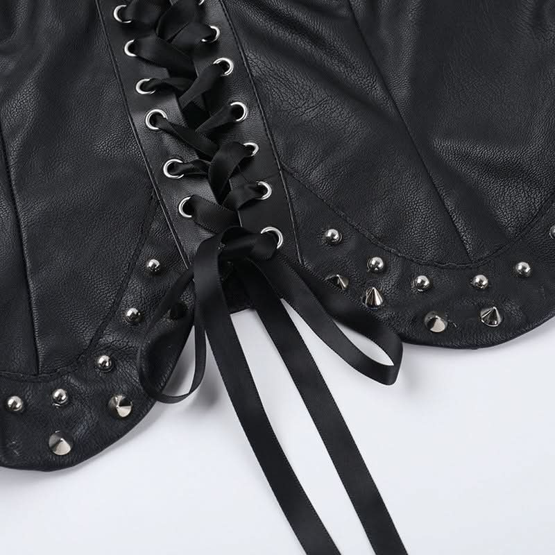 Rebel Chic Studded Faux Leather Lace-Up Corset Bustier - Your Edgy Fall & Halloween Statement Top