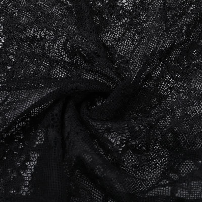 Bewitching Black Lace Bodysuit | Dramatic Bell Sleeves & Choker Neck for Fall & Halloween