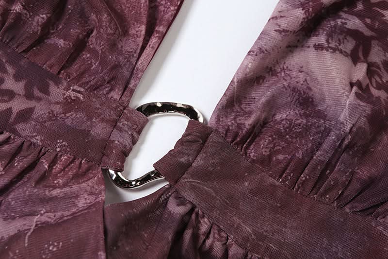 Vibrant Art Print Halter Mini Dress: O-Ring Cutouts & Draped Silhouette - Your Fall Party Statement