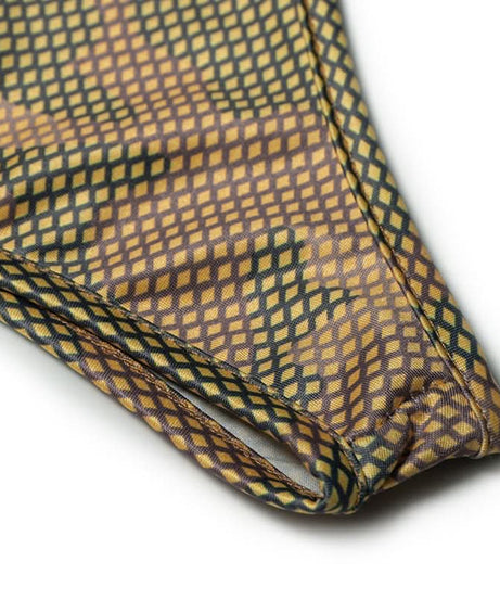 Edgy Fall Style: Camo Mesh One-Shoulder Cut-Out Crop Top with Adjustable Tie-Side