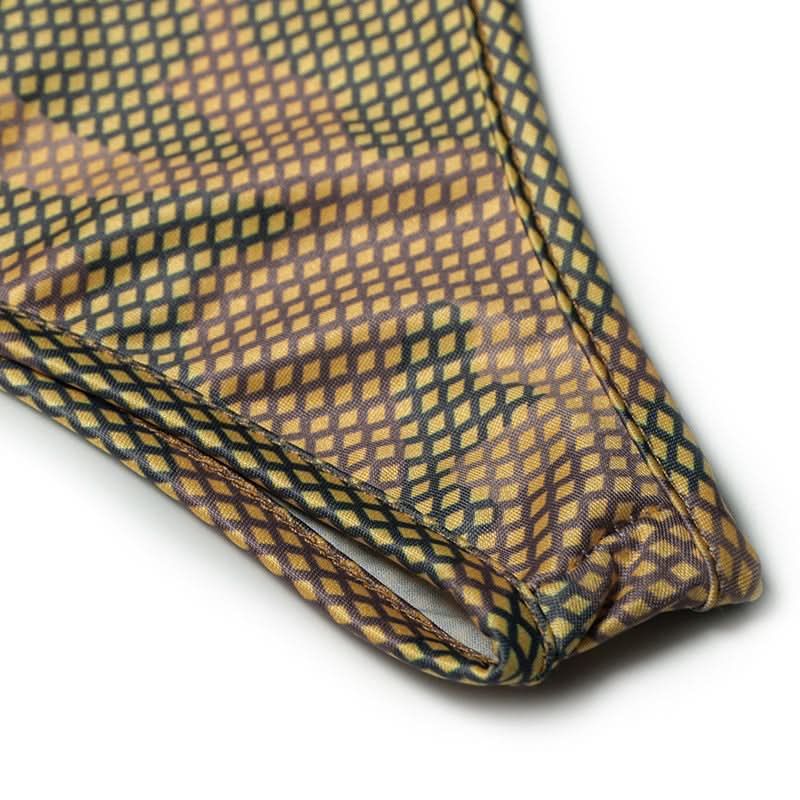 Edgy Fall Style: Camo Mesh One-Shoulder Cut-Out Crop Top with Adjustable Tie-Side