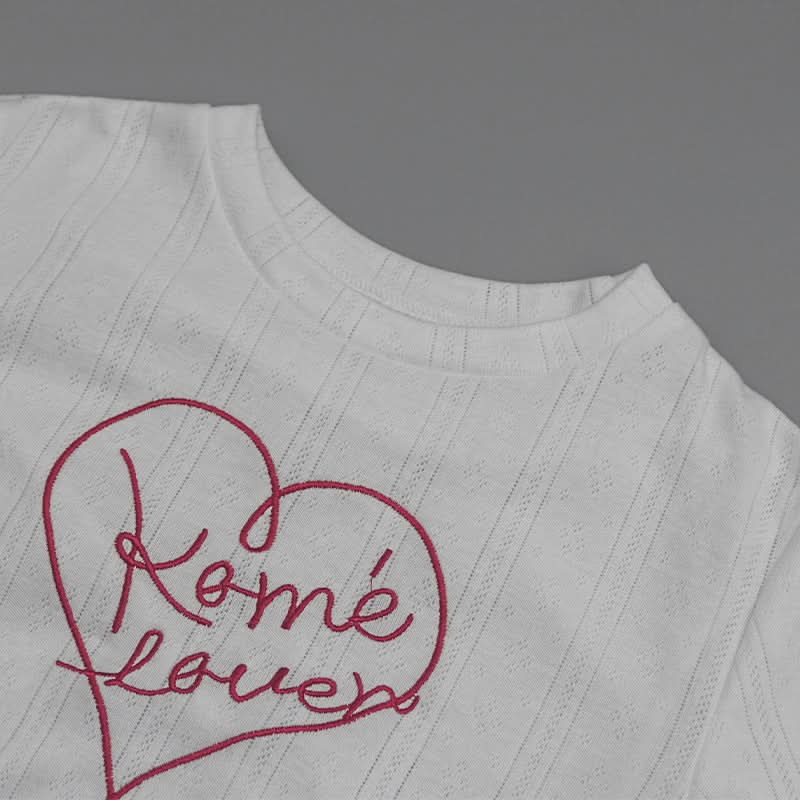 Rome Lover Cropped Ruffle Tee | Women's White Embroidered Knit Top for Fall