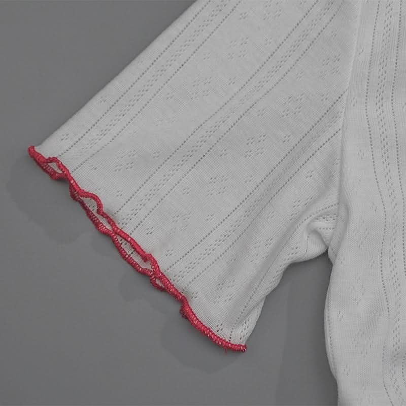 Rome Lover Cropped Ruffle Tee | Women's White Embroidered Knit Top for Fall