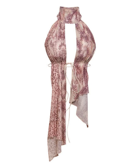 Wild Instincts Halter Top: Pink Leopard Print Mesh Plunge with Self-Tie | Fall & Party Ready