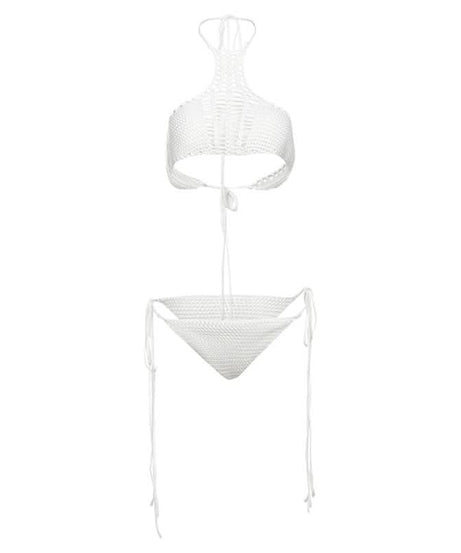 Crochet-Inspired White Halter Bikini Set | Chic Two-Piece Swimwear for Resort & Tropical Vacations
