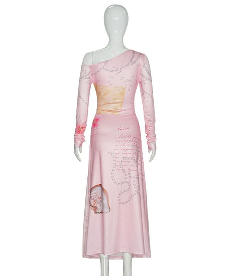 Romantic Rose & Butterfly One-Shoulder Maxi Dress | Chic Fall Event Attire