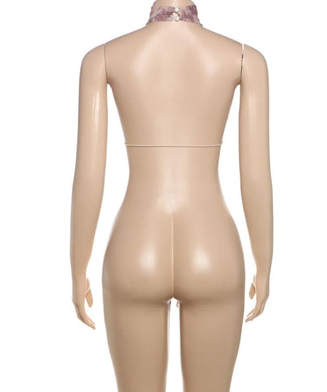 Wild Instincts Halter Top: Pink Leopard Print Mesh Plunge with Self-Tie | Fall & Party Ready