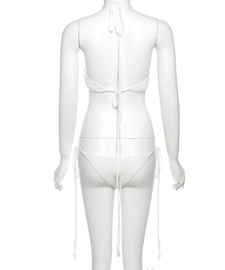 Crochet-Inspired White Halter Bikini Set | Chic Two-Piece Swimwear for Resort & Tropical Vacations