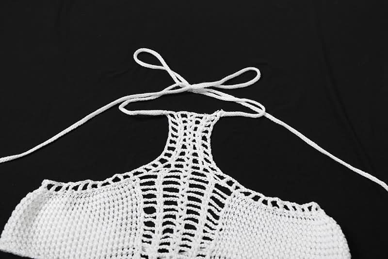 Crochet-Inspired White Halter Bikini Set | Chic Two-Piece Swimwear for Resort & Tropical Vacations