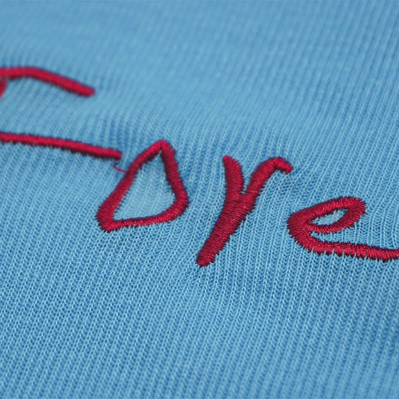 Stay Forever 18: Y2K Blue Ribbed Long Sleeve Crop Top | Trendy Lettuce Hem Fall Tee for Women